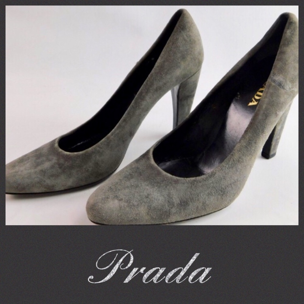 Prada Slate Grey Suede Heels Size 7 (37.5)